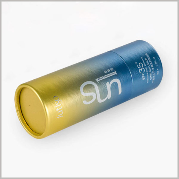 small round boxes packaging for 1.5oz sun lotion. This paper tube can print content, and the diameter and height of the round boxes can be determined according to the product and packaging structure design.