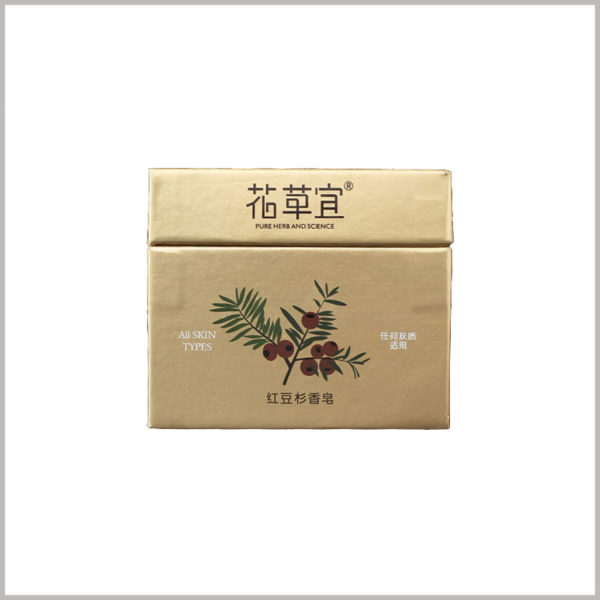 square gold cardboard soap boxes wholesale. On the front of the customized packaging box, product-related patterns and brand names are printed to promote the product brand.