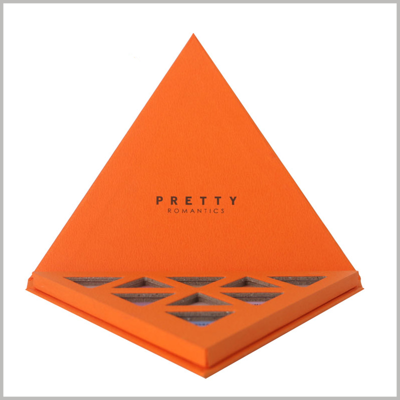 triangle boxes for 9 colors eyeshadow palette packaging. The eye shadow box has a unique packaging structure, which is attractive to customers and improves the competitiveness of the product.