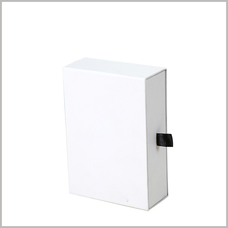 white drawer gift boxes packaging. Simple printed content on the white cardboard box packaging will promote the promotion of brands and products.