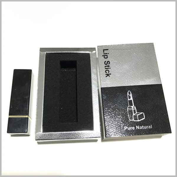 white pretty lipstick packaging boxes with insert.Black sponges are rarely used as inserts in cosmetic packaging, but using high-density (hardness) sponges as internal inserts for this lipstick boxes is very successful.
