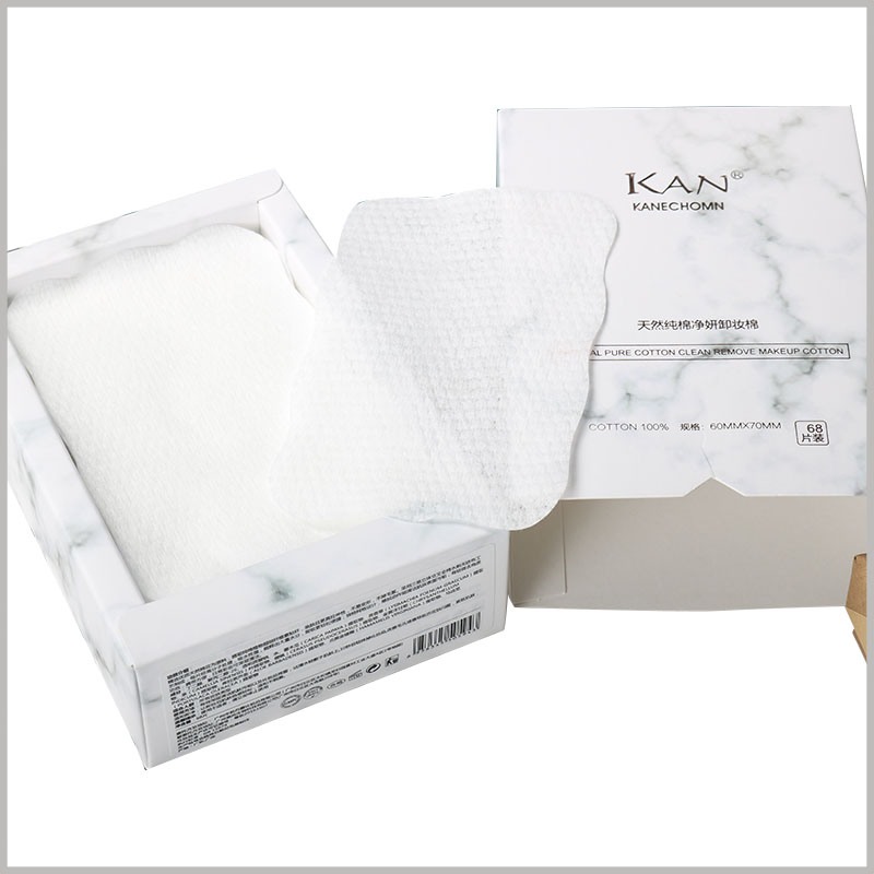 white small cotton pads box packaging wholesale. There are triangular grooves on the edge of the custom package, which can help open the package more easily.
