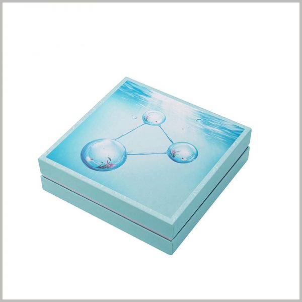 wholesale creative packaging for skin care boxes.This package uses the ocean and water droplets as the main elements of the package design, which is closely related to the concept of skin care products from deep sea extracts.